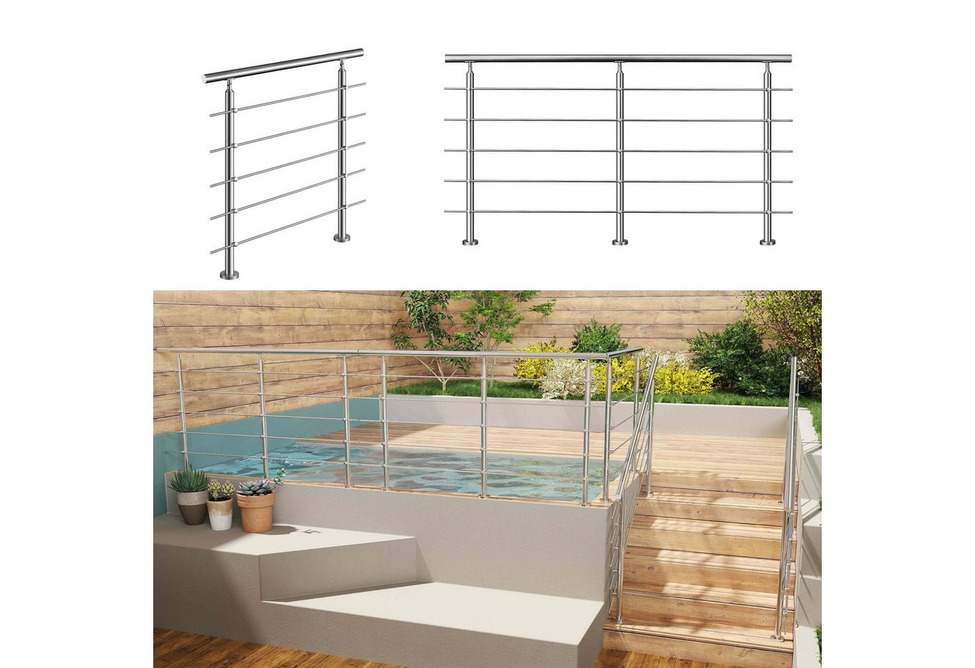 AICA Handlauf Treppengeländer Außen, Handlauf Edelstahl, Geländer Aussen, Innen, 100 cm Gesamtlänge, (Packung, 5 St), Edelstahl 304 Verdickung, Silbrig, Gebürstet, 80-200 cm Bild 2