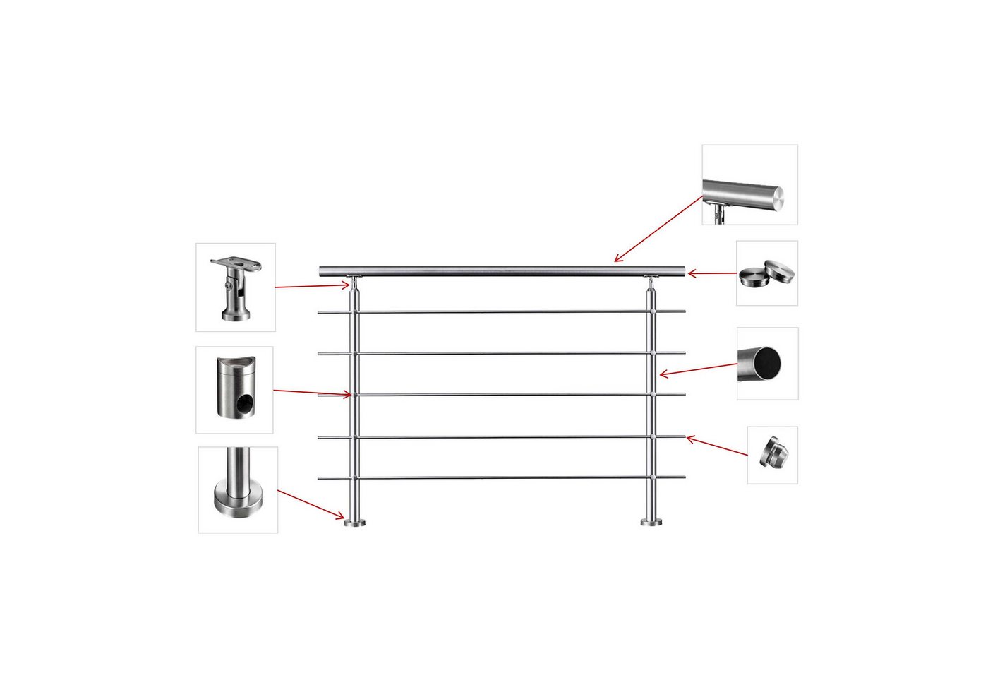 AICA Handlauf Treppengeländer Außen, Handlauf Edelstahl, Geländer Aussen, Innen, 100 cm Gesamtlänge, (Packung, 5 St), Edelstahl 304 Verdickung, Silbrig, Gebürstet, 80-200 cm Bild 5