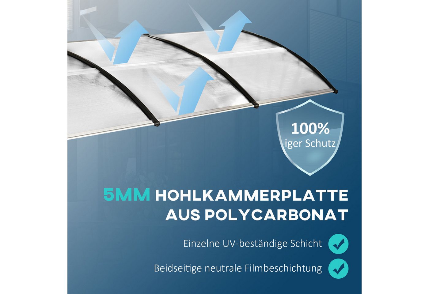 MC Star Vordach für Haustür Überdachung 90 x 295 cm, Pultbogenvordach mit UV-Schutz (Haustürdach Sonnenschutz aus Polycarbonat Regenschutz) Bild 2