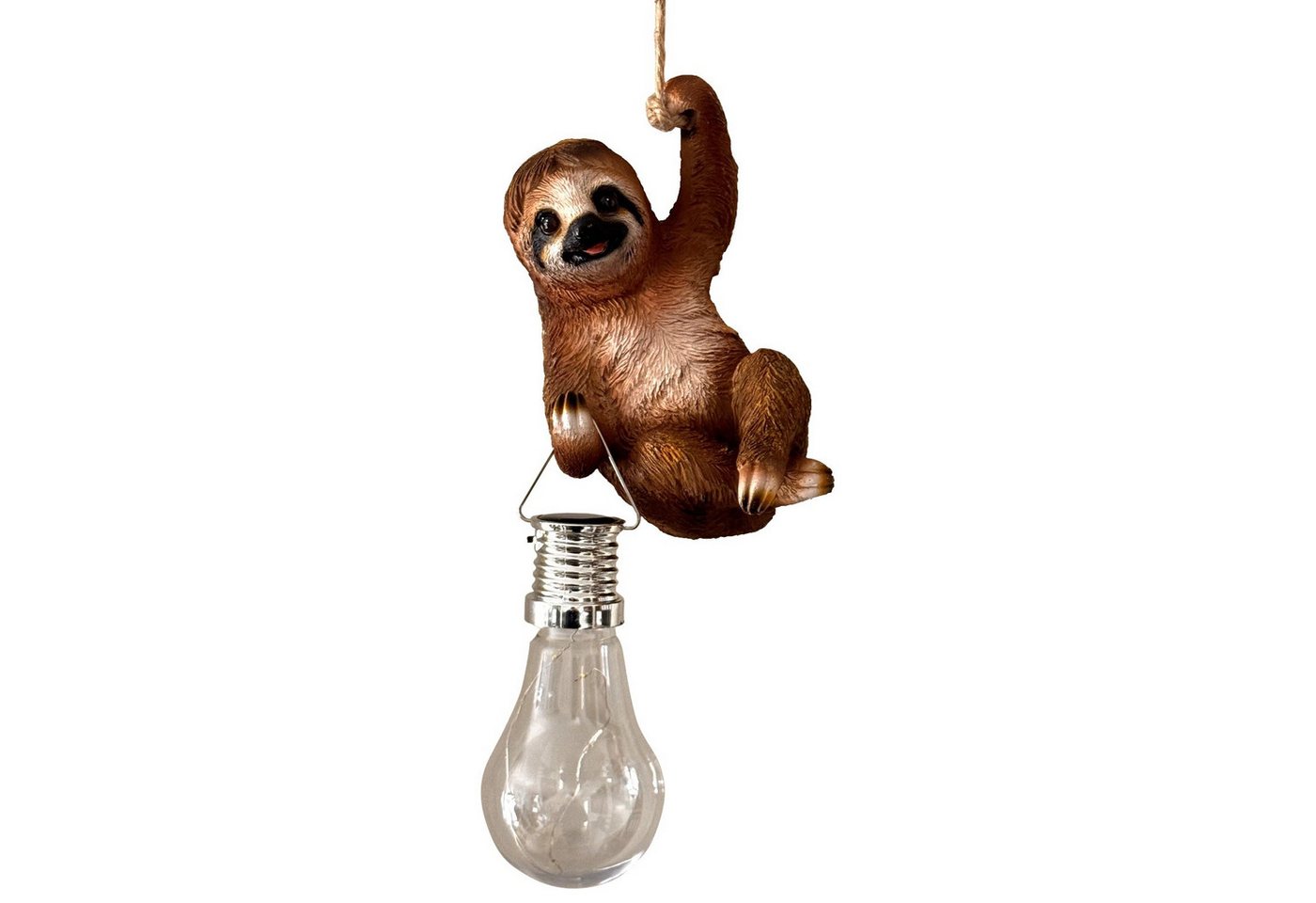 Online-Fuchs Gartenfigur für draußen - Faultier mit Bastseil zum Aufhängen - 15 cm groß, (zum Aufhängen von Glühbirnen oder Lampions geeignet, wetterfest 14), Deko Figur für den Garten, Balkon oder der Terrasse Bild 2