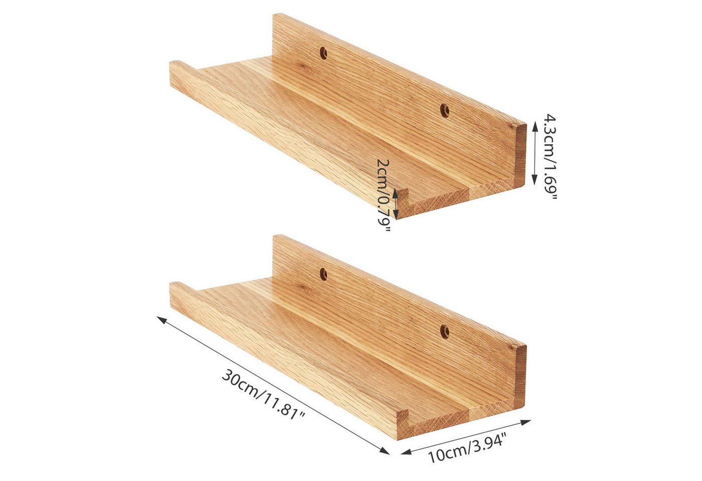 Youyijia Bilderleiste 30 cm Bilderleiste Holz Eiche Massiv, Wandregal Holz schwebend Bild 3