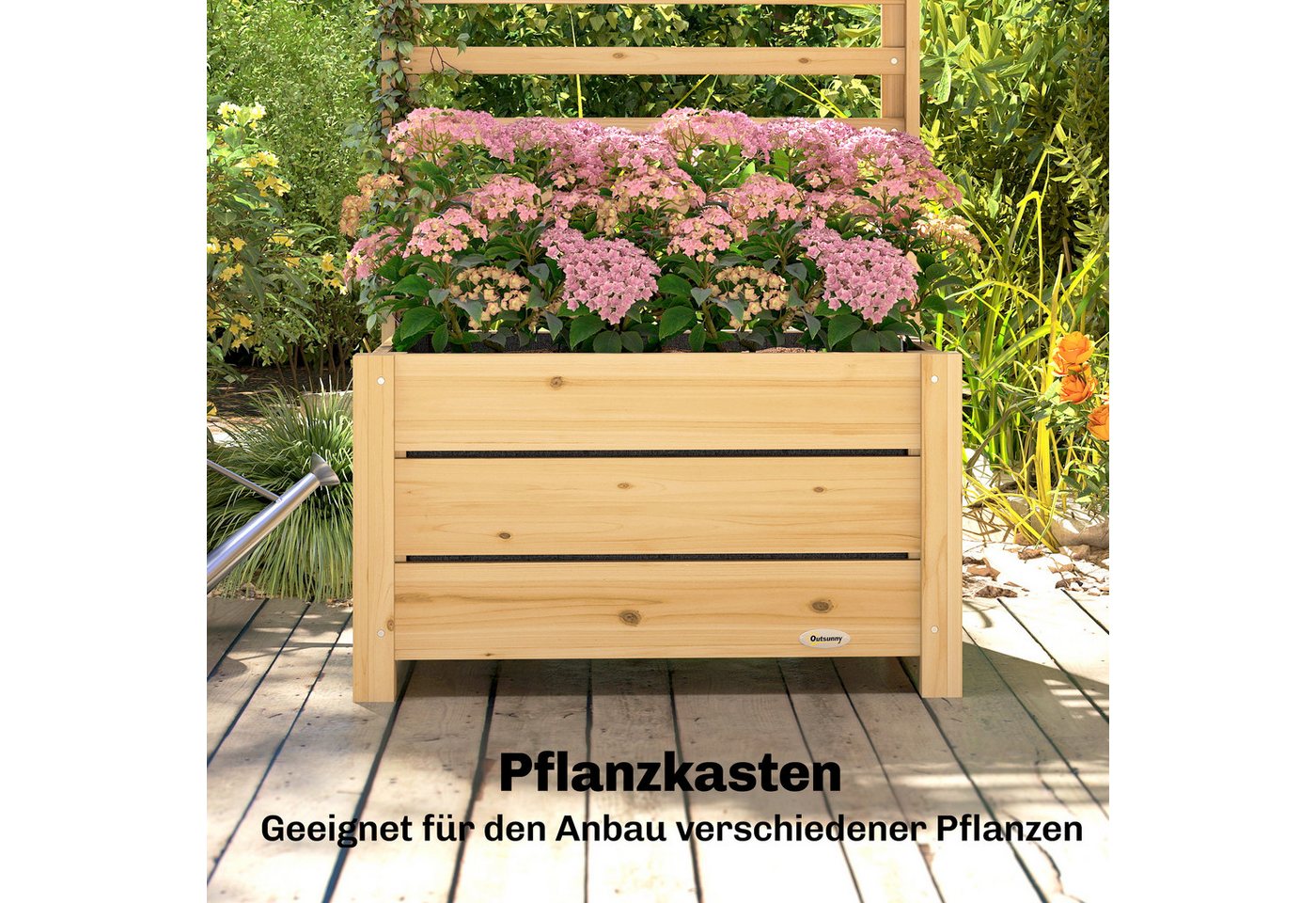 Outsunny Hochbeet Pflanzkübel Blumenkübel Rankkasten für Kletterpflanzen Garten (Pflanzkasten, 1 St., Blumenkasten), 60 x 39 x 120 cm Naturholz
