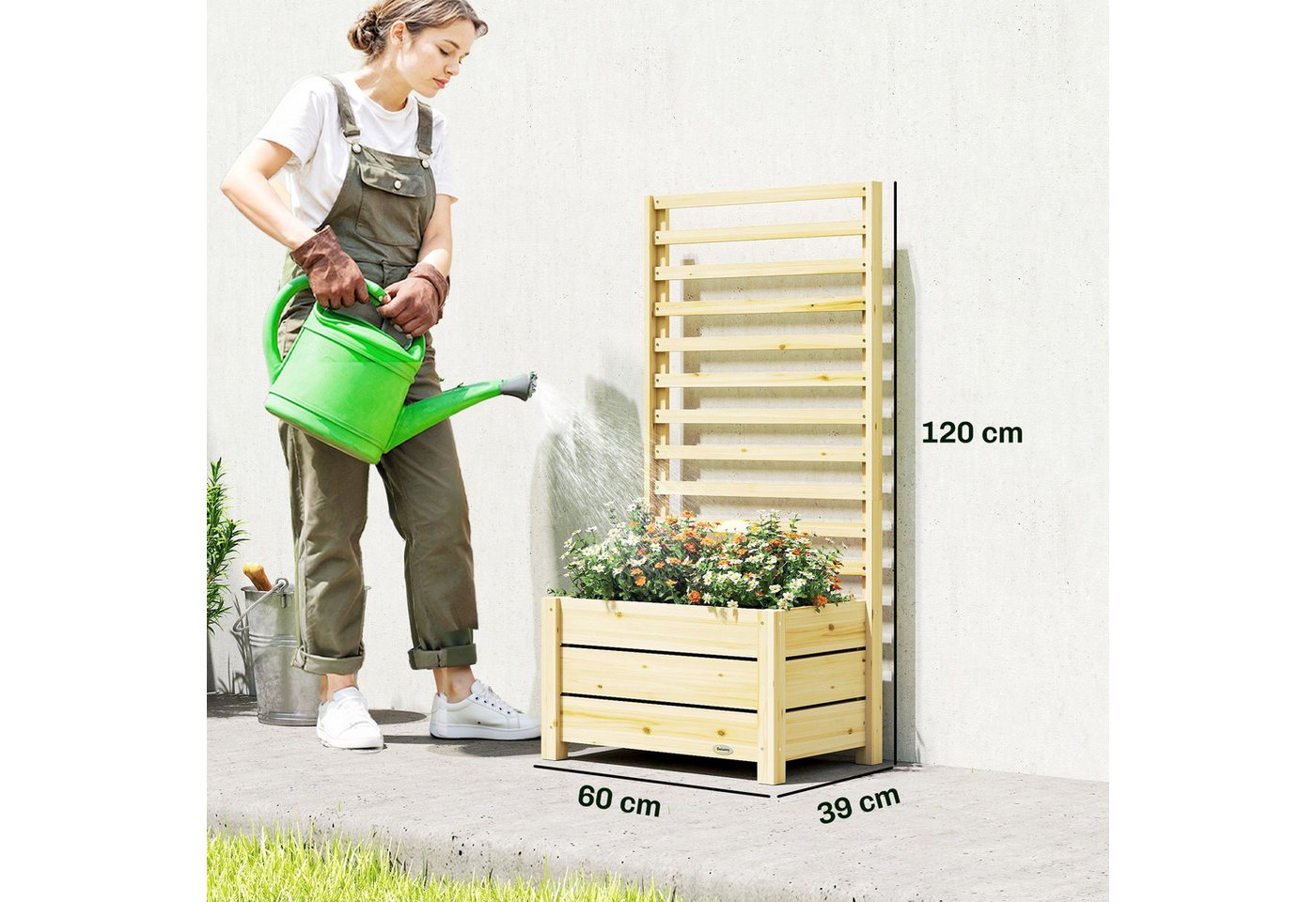 Outsunny Hochbeet Pflanzkübel Blumenkübel Rankkasten für Kletterpflanzen Garten (Pflanzkasten, 1 St., Blumenkasten), 60 x 39 x 120 cm Naturholz Bild 2