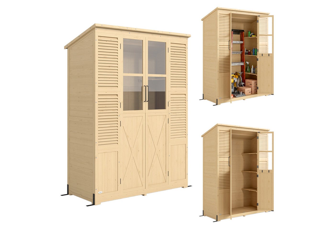 Outsunny Gerätehaus Gartenschrank Geräteschuppen mit Ablage Acrylfenstern, BxT: 147x68 cm, (Gartenschrank, 3 St., Geräteschuppen), begehbar, Naturholz Bild 2