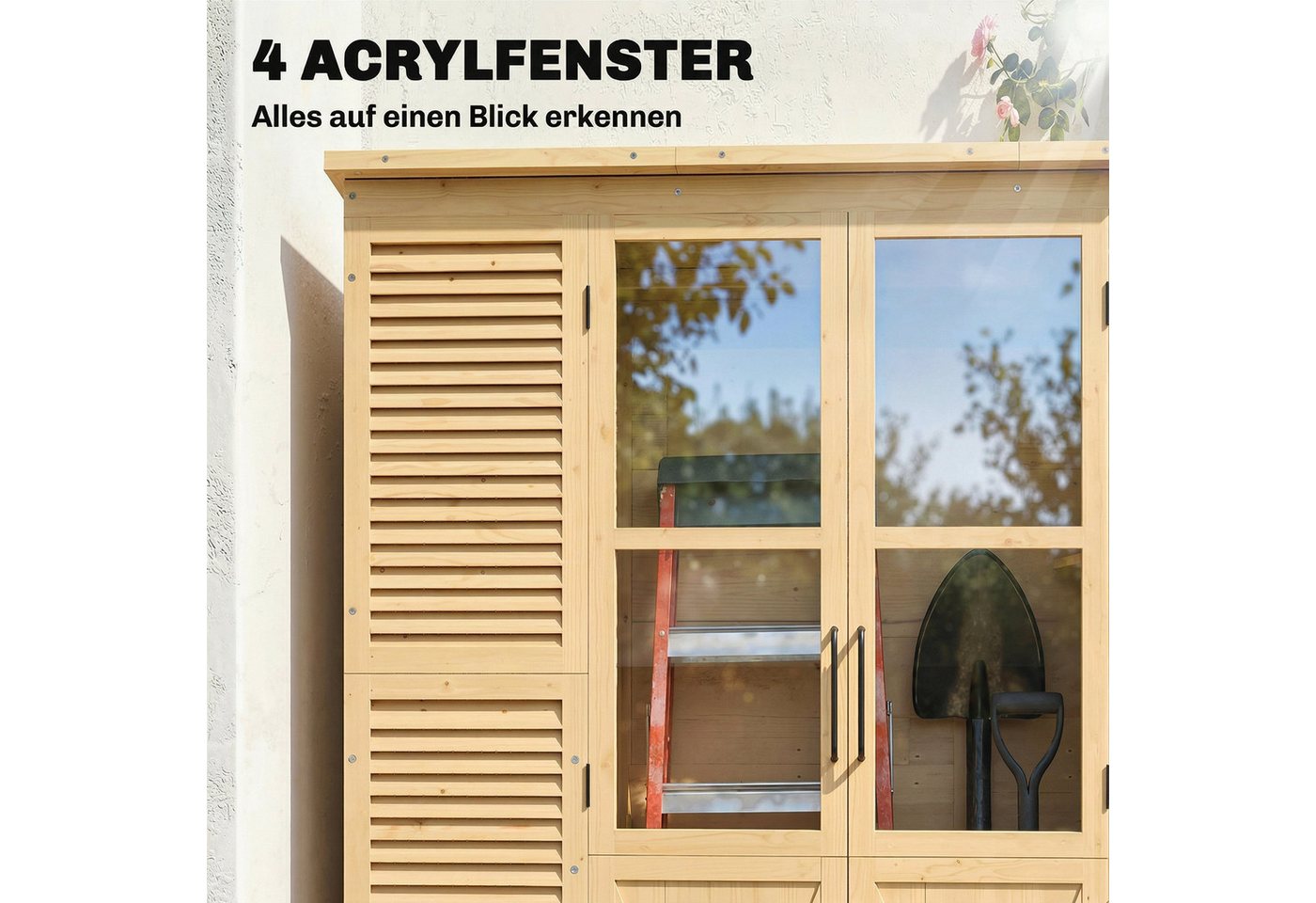 Outsunny Gerätehaus Gartenschrank Geräteschuppen mit Ablage Acrylfenstern, BxT: 147x68 cm, (Gartenschrank, 3 St., Geräteschuppen), begehbar, Naturholz Bild 3