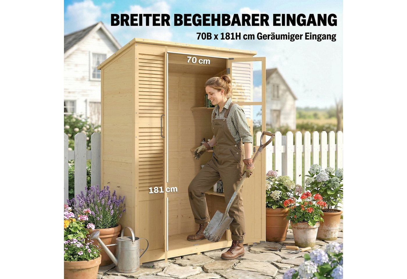 Outsunny Gerätehaus Gartenschrank Geräteschuppen mit Ablage Acrylfenstern, BxT: 147x68 cm, (Gartenschrank, 3 St., Geräteschuppen), begehbar, Naturholz Bild 5