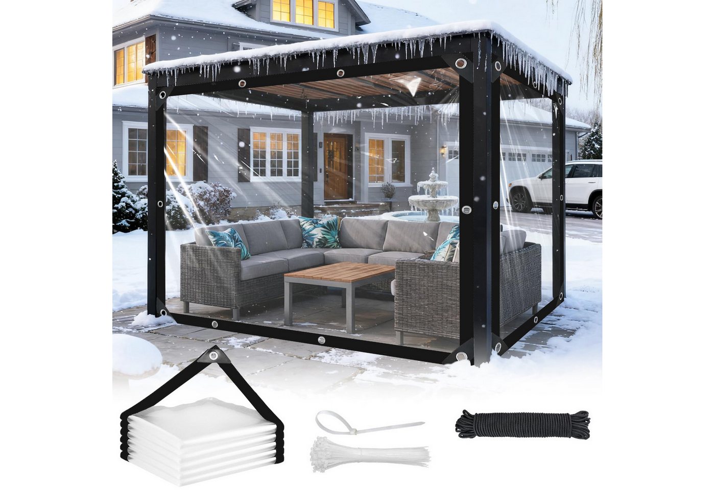 Rosnek Regenschutzplane Abdeckplane transparent wasserdicht mit Ösen, PE, wasserabweisend, Durchsichtige Tarp, verstärkte Ränder, für Gewächshaus & Terrasse