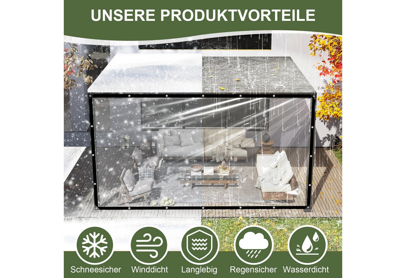 Rosnek Regenschutzplane Abdeckplane transparent wasserdicht mit Ösen, PE, wasserabweisend, Durchsichtige Tarp, verstärkte Ränder, für Gewächshaus & Terrasse Bild 4