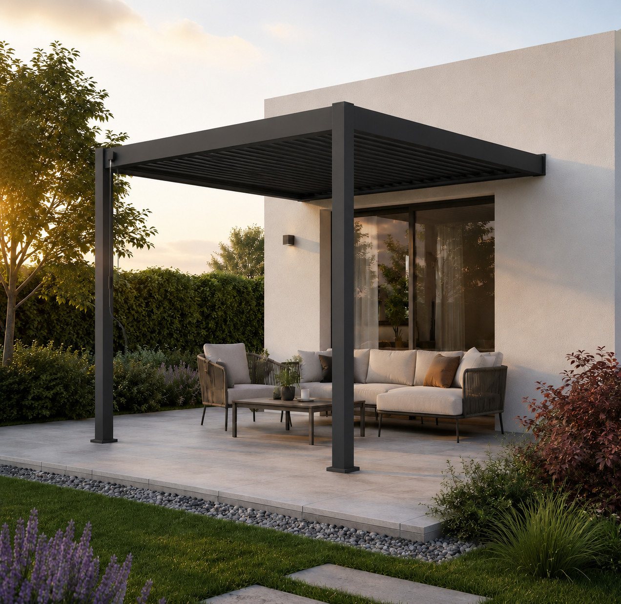 Weide Pergola Wandpergola Classic 3 x 3 m Anthrazit Vollaluminium Lamellendach, BxTxH: 300x300x255 cm, (Hochwertigstes Aluminium & verzinkte Stahl-Lamellen, Komplettset) Bild 3