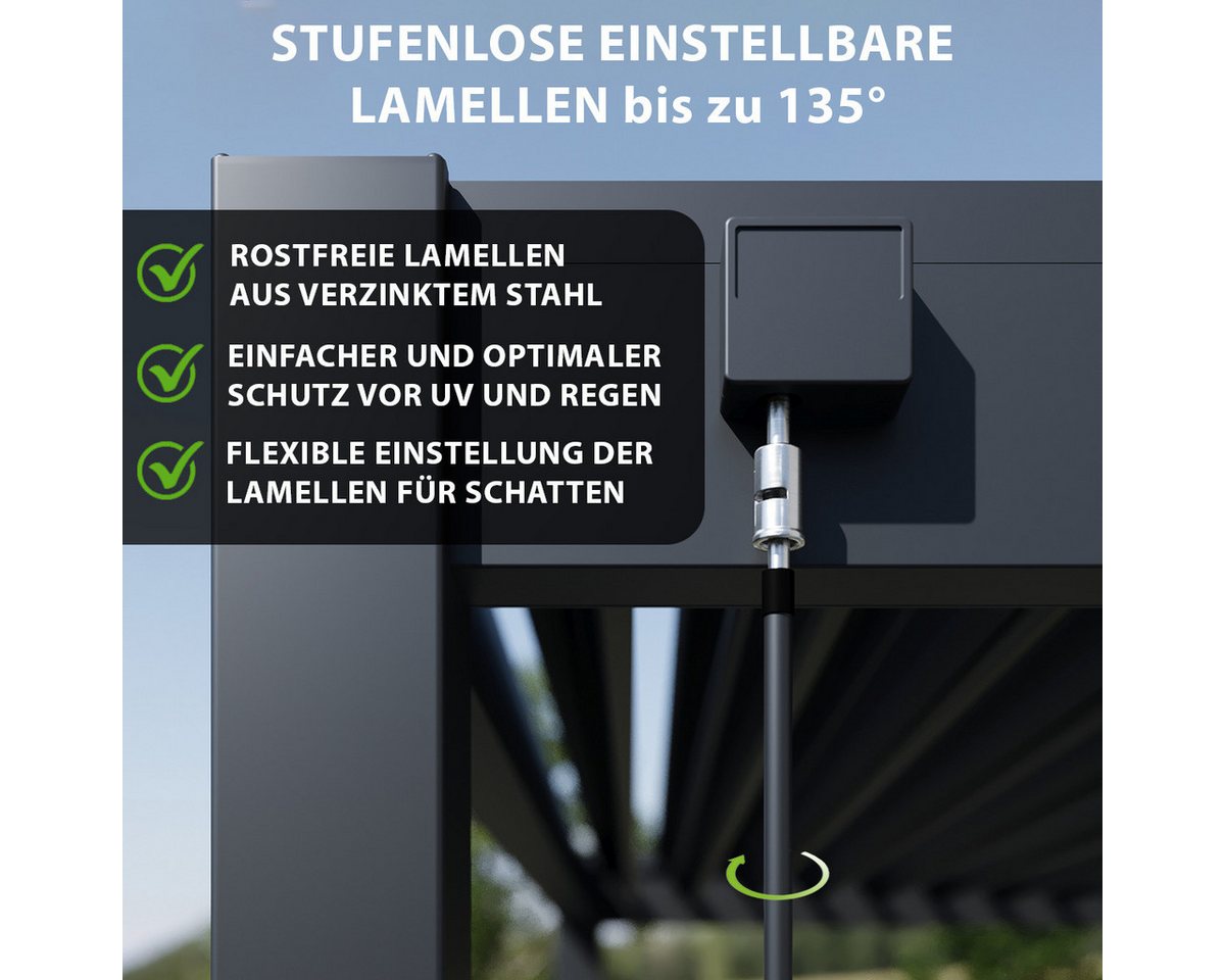 Weide Pergola Wandpergola Classic 3 x 3 m Anthrazit Vollaluminium Lamellendach, BxTxH: 300x300x255 cm, (Hochwertigstes Aluminium & verzinkte Stahl-Lamellen, Komplettset) Bild 4