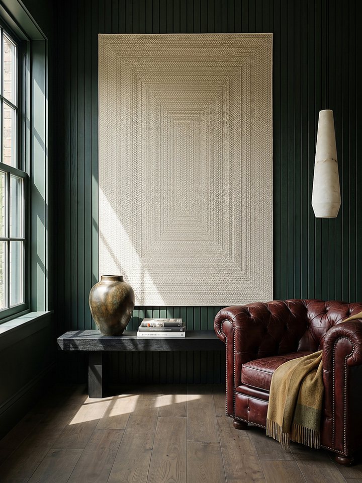 KADIMA DESIGN Teppich CORDEV Teppichläufer Creme 80x150 Bordüre Polypropylen Wohnzimmer, Läufer, Höhe: 4 mm, Saugroboter-geeignet, Strapazierfähig, Pflegeleicht, Farbecht