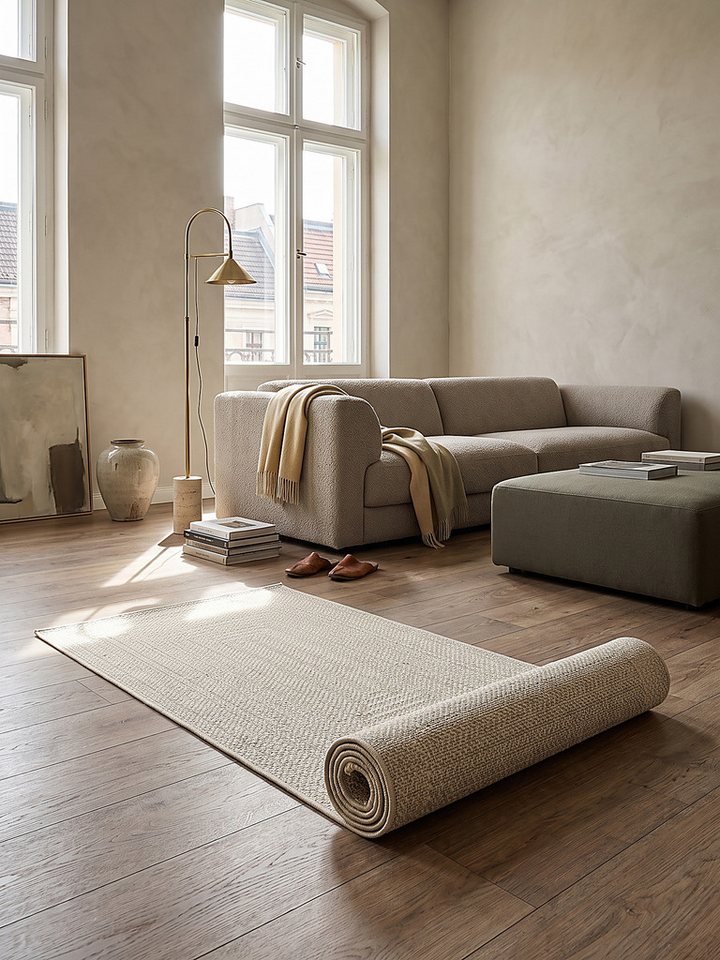 KADIMA DESIGN Teppich CORDEV Teppichläufer Creme 80x150 Bordüre Polypropylen Wohnzimmer, Läufer, Höhe: 4 mm, Saugroboter-geeignet, Strapazierfähig, Pflegeleicht, Farbecht Bild 3