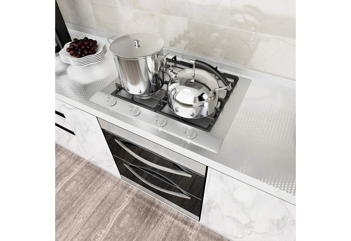 Diwzbyn Küchenrückwand Aluminium Klebefolie Aufkleber Küchen Selbstklebende Küchenfolie, (Hitzebeständig Tapete Öl-Resistent Wasserdicht Anti-Schimmel DIY Folie), Für Möbel, Schrank, Möbel,Tische Bild 2