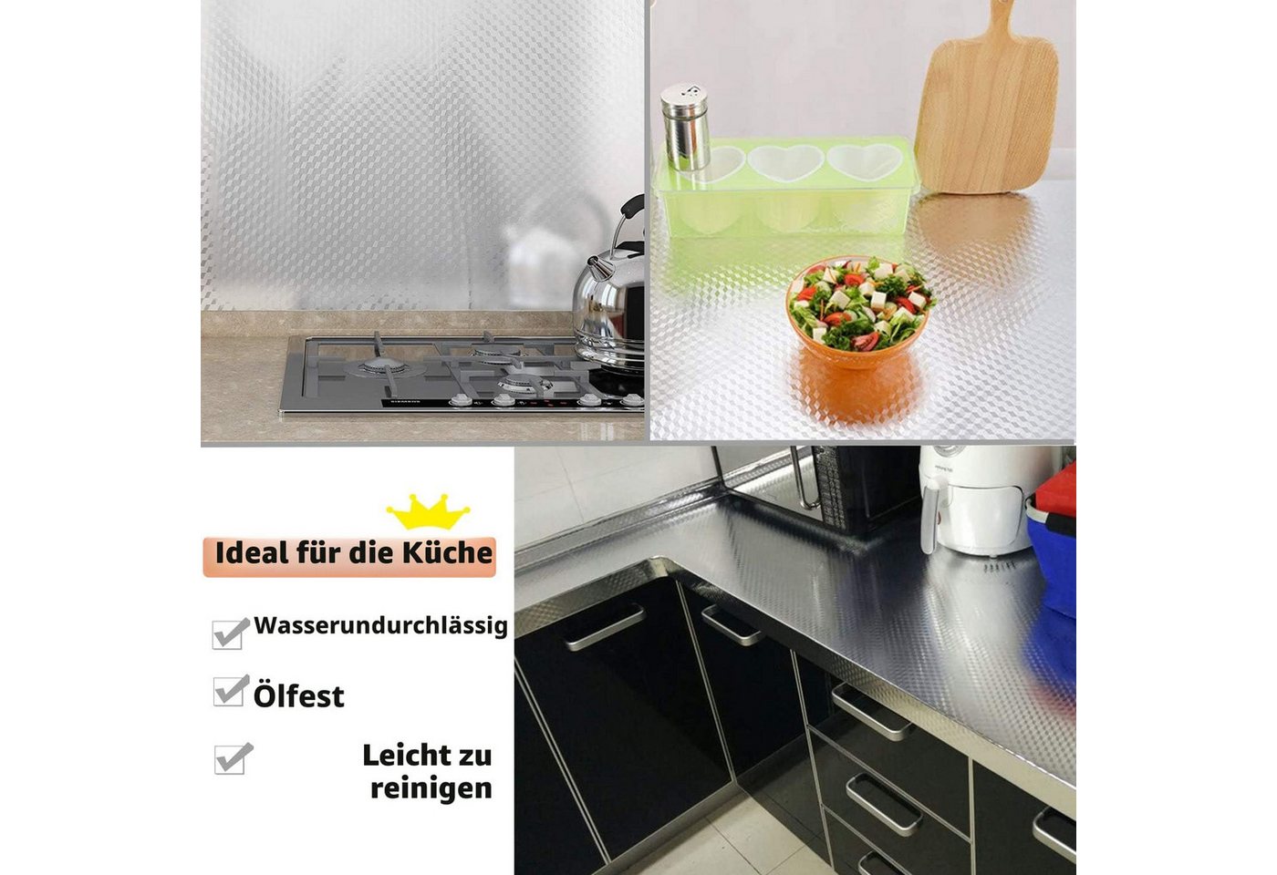 Diwzbyn Küchenrückwand Aluminium Klebefolie Aufkleber Küchen Selbstklebende Küchenfolie, (Hitzebeständig Tapete Öl-Resistent Wasserdicht Anti-Schimmel DIY Folie), Für Möbel, Schrank, Möbel,Tische Bild 3
