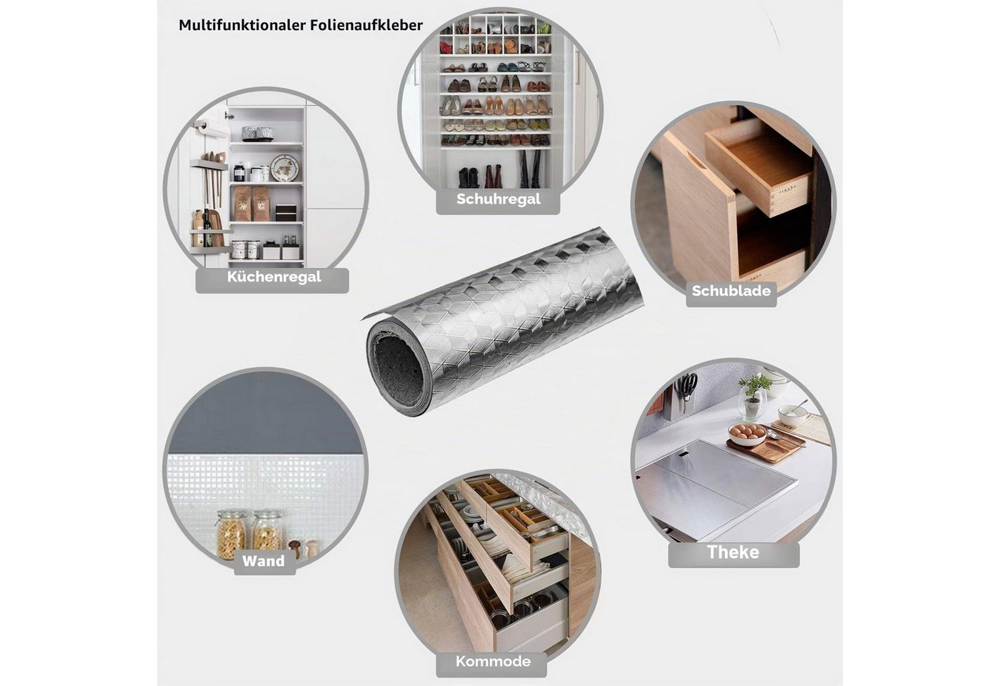 Diwzbyn Küchenrückwand Aluminium Klebefolie Aufkleber Küchen Selbstklebende Küchenfolie, (Hitzebeständig Tapete Öl-Resistent Wasserdicht Anti-Schimmel DIY Folie), Für Möbel, Schrank, Möbel,Tische Bild 4