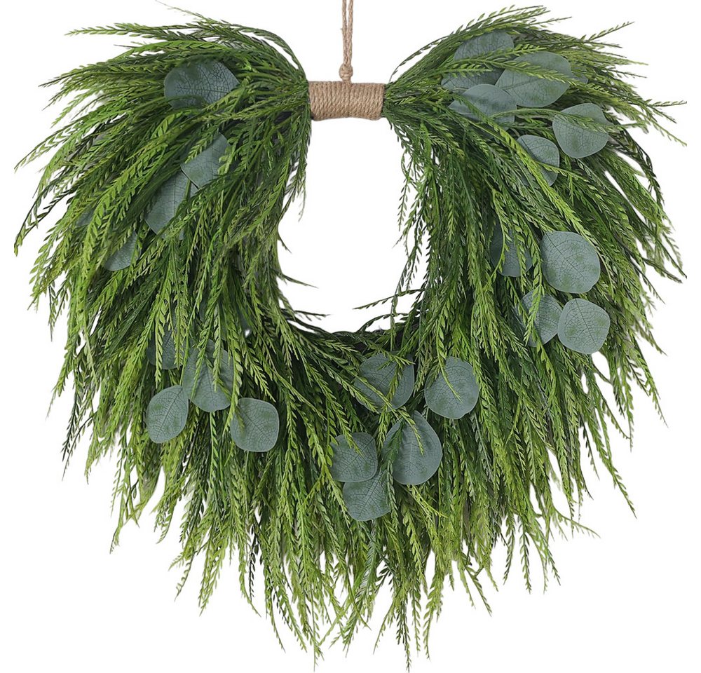 Diwzbyn Dekokranz Künstlicher Eukalyptus Kranz 55 cm, Herzförmiger Türkranz mit Sägegras, Frühlings- & Sommerdekoration im Landhausstil, Kunstpflanzen