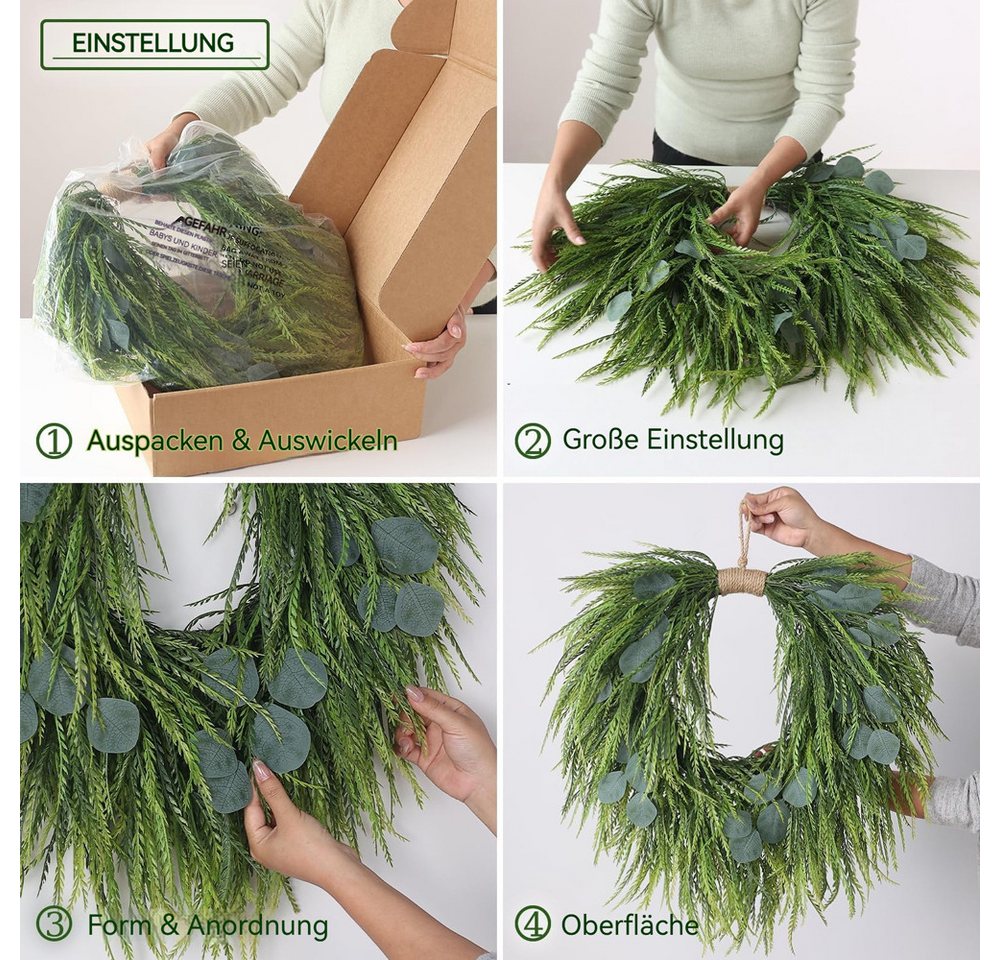 Diwzbyn Dekokranz Künstlicher Eukalyptus Kranz 55 cm, Herzförmiger Türkranz mit Sägegras, Frühlings- & Sommerdekoration im Landhausstil, Kunstpflanzen Bild 3
