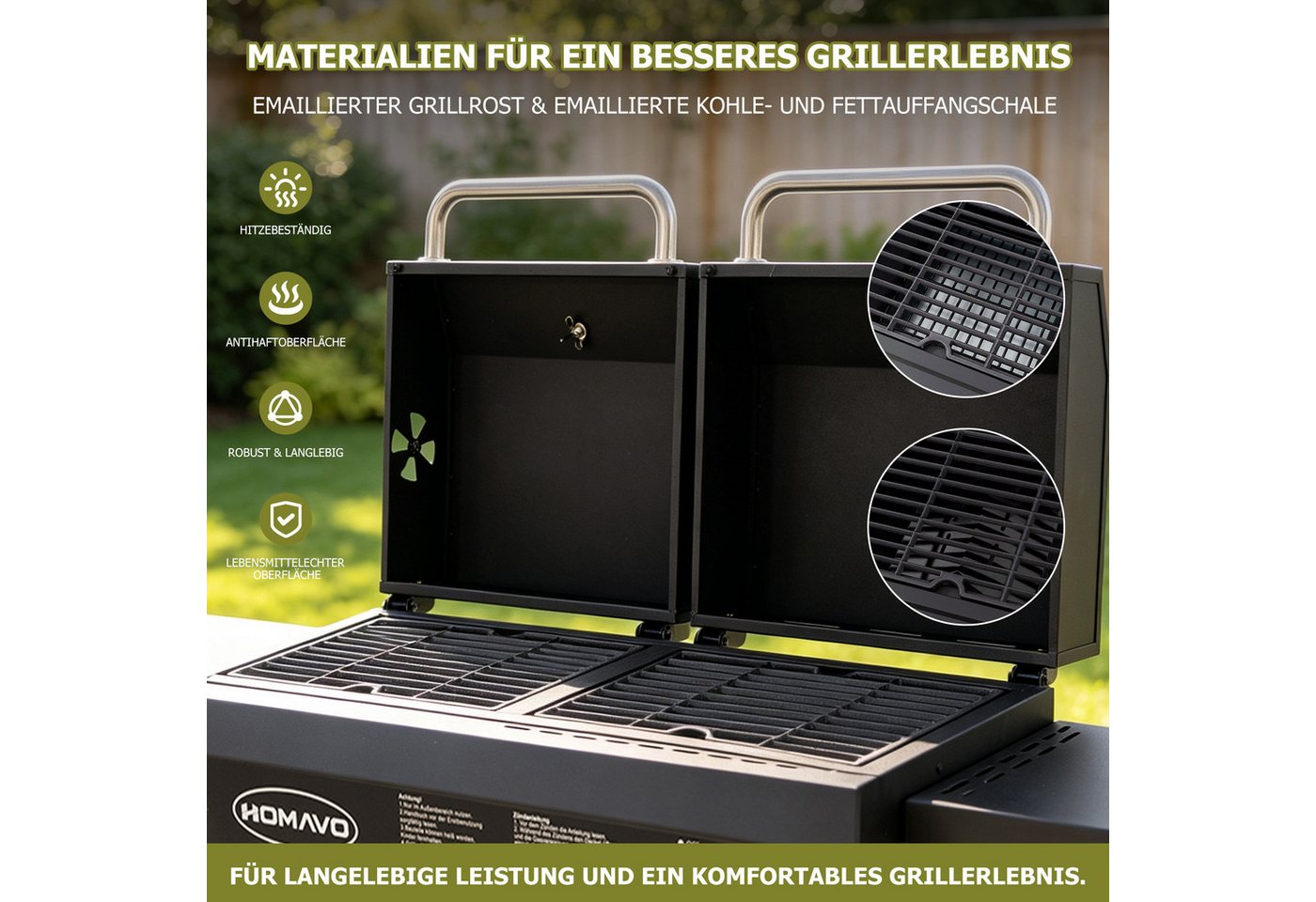 HOMAVO Gasgrill 2-in-1 Gas- & Holzkohlegrill, BxTxH: 130×43×92,8 cm, inkl. Flaschenöffner + Haken + Montagewerkzeugsatz