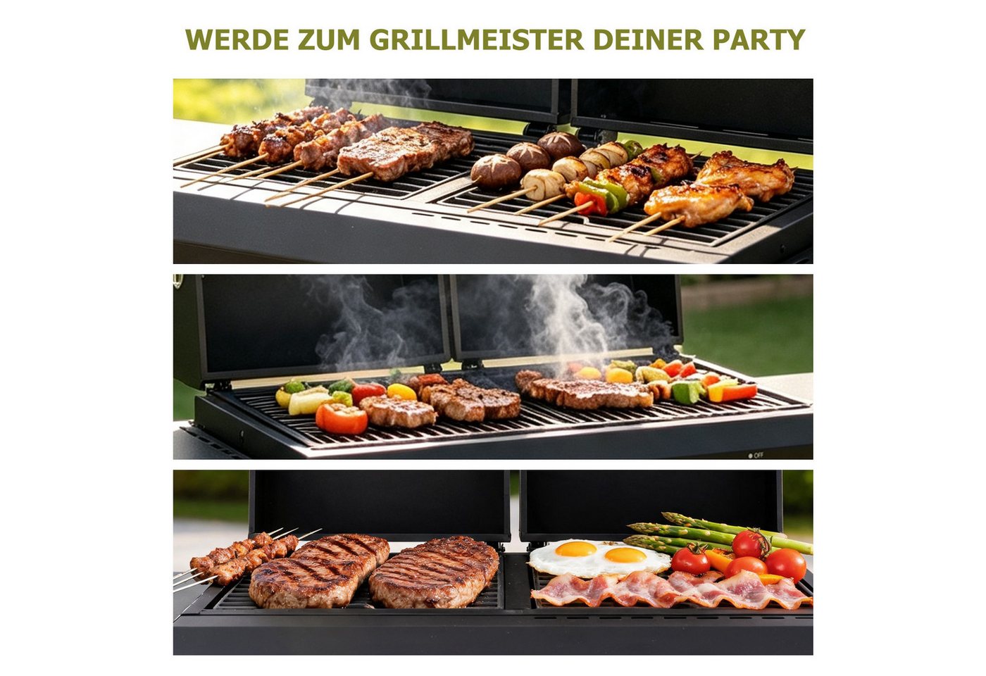 HOMAVO Gasgrill 2-in-1 Gas- & Holzkohlegrill, BxTxH: 130×43 ×92,8 cm, inkl. Flaschenöffner + Haken + Montagewerkzeugsatz Bild 3