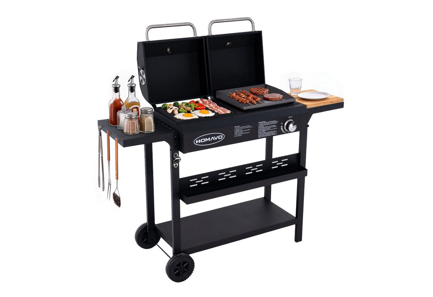 HOMAVO Gasgrill 2-in-1 Gas- & Holzkohlegrill, BxTxH: 130×43×92,8 cm, inkl. Flaschenöffner + Haken + Montagewerkzeugsatz Bild 5