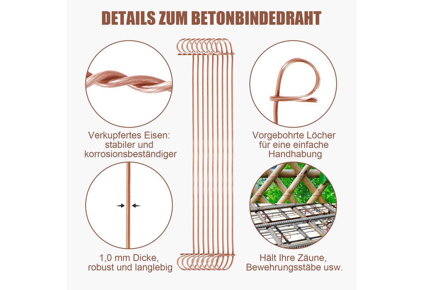Clanmacy Bindedraht Drillapparat Bindedraht Rödeldraht 1,0 x 100mm (1000St) für Drilldraht