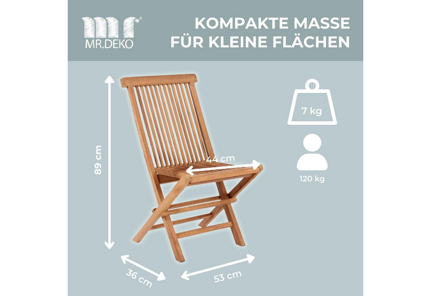 MR.DEKO Gartenstuhl Klappstuhl ohne Armlehne Teak Gartenstuhl Holz klappbar Langton (Klappstuhl, Einzelstuhl (klappbar), 1 St), Klappbar, aus massivem Teakholz, witterungsbeständig Bild 2
