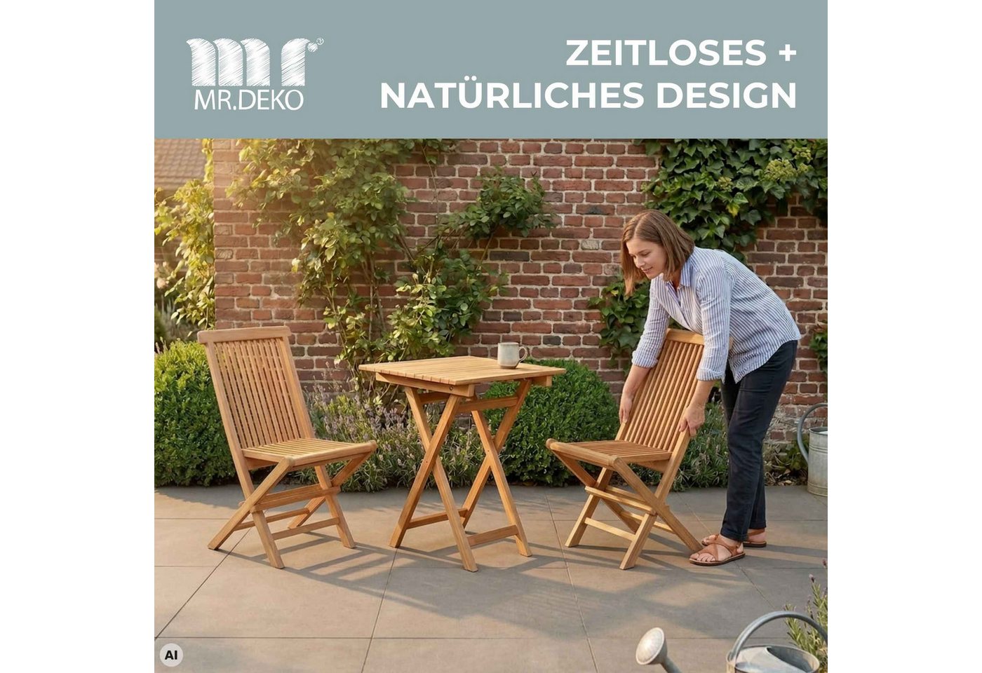 MR.DEKO Gartenstuhl Klappstuhl ohne Armlehne Teak Gartenstuhl Holz klappbar Langton (Klappstuhl, Einzelstuhl (klappbar), 1 St), Klappbar, aus massivem Teakholz, witterungsbeständig Bild 3
