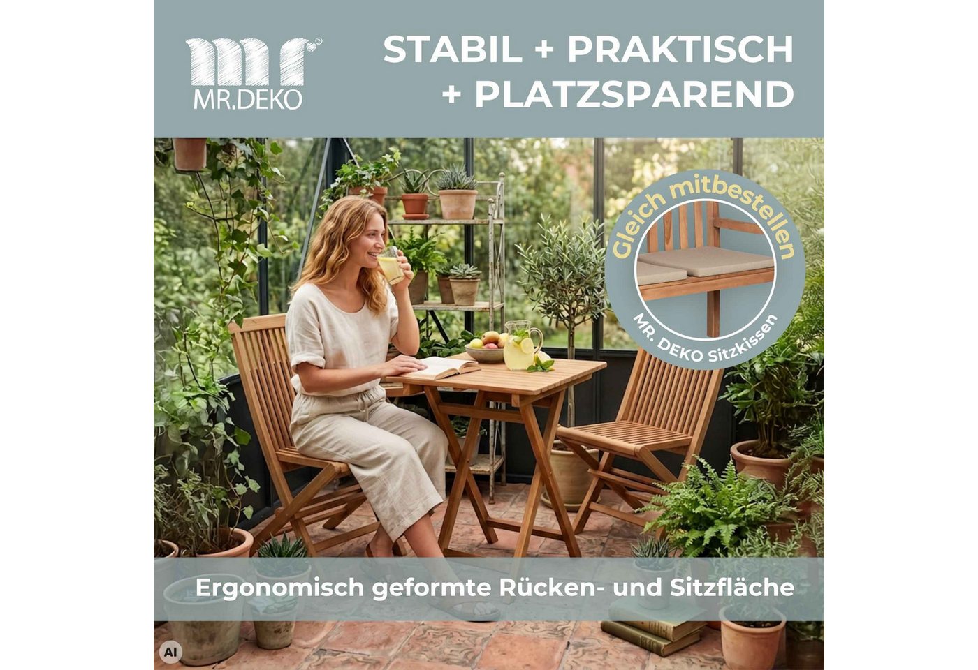 MR.DEKO Gartenstuhl Klappstuhl ohne Armlehne Teak Gartenstuhl Holz klappbar Langton (Klappstuhl, Einzelstuhl (klappbar), 1 St), Klappbar, aus massivem Teakholz, witterungsbeständig Bild 4