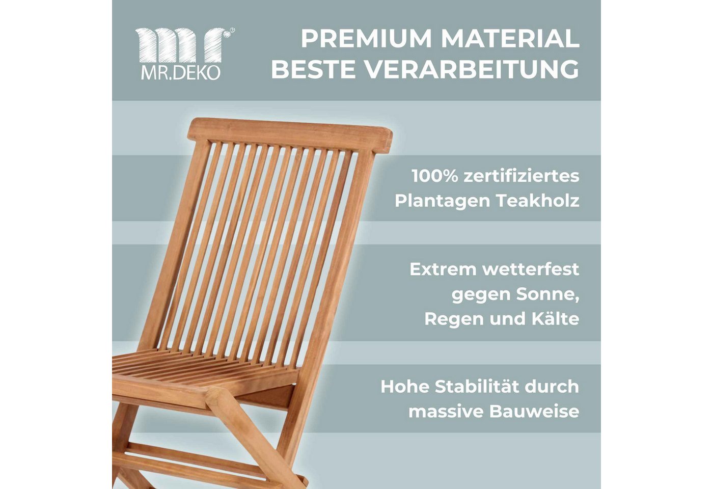 MR.DEKO Gartenstuhl Klappstuhl ohne Armlehne Teak Gartenstuhl Holz klappbar Langton (Klappstuhl, Einzelstuhl (klappbar), 1 St), Klappbar, aus massivem Teakholz, witterungsbeständig Bild 5