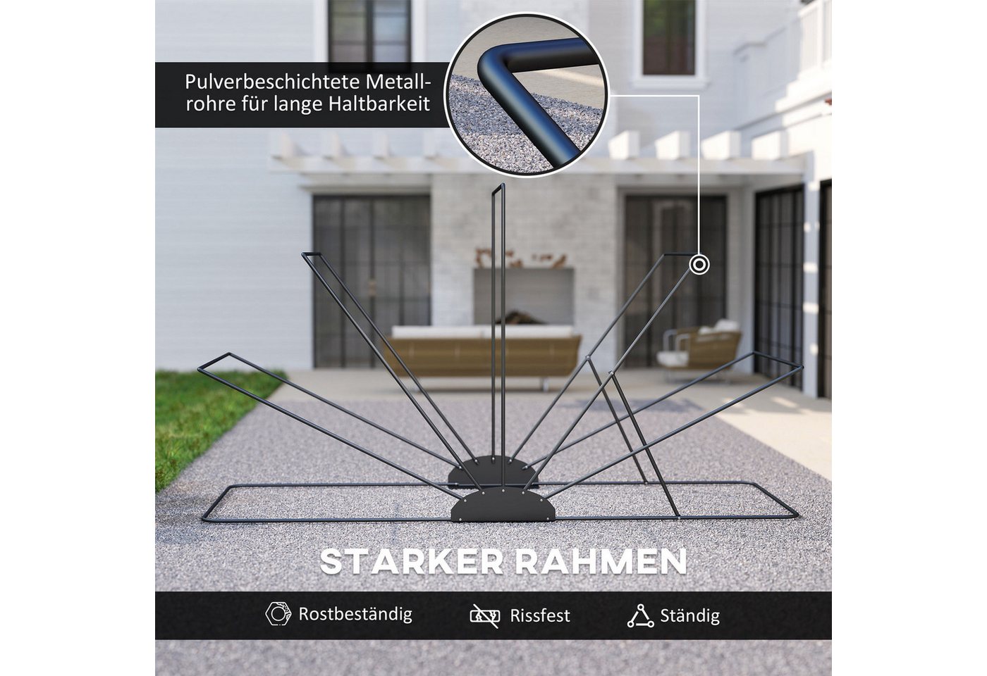 Outsunny Faltgarage mit Fenster, wasserdicht (faltbar Outdoor Motorradabdeckung, 1-St., Motorrad Abdeckplane), für 2 Motorräder Motorroller 345cm x 135cm x 191cm Schwarz Bild 5