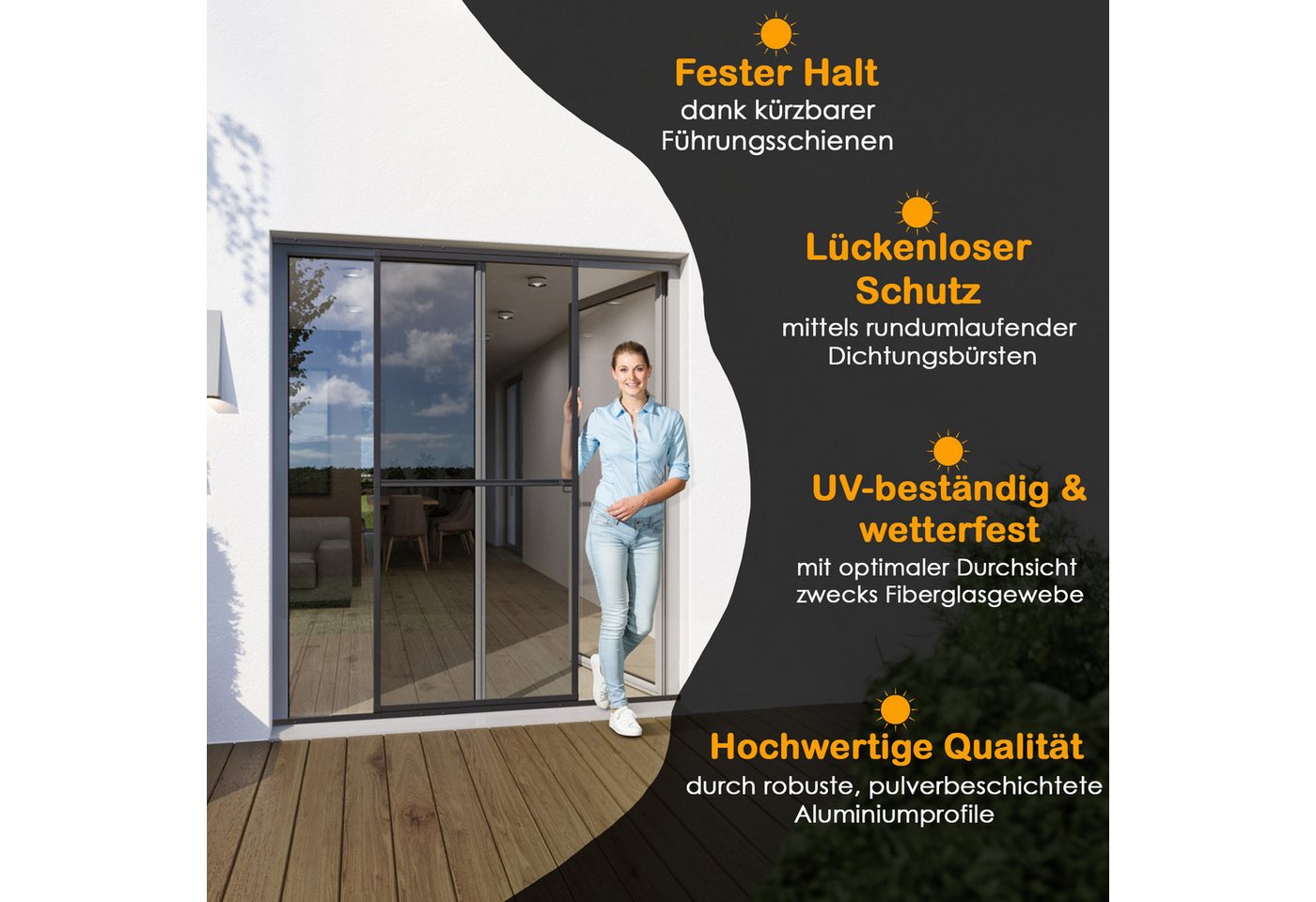 Yoursol Insektenschutz-Fensterrahmen Alu Insektenschutz Schiebetür 120x240cm anthrazit Fliegengitter Tür, Für Balkon und Terrassen, Fiberglasgewebe, UV-beständig Bild 2
