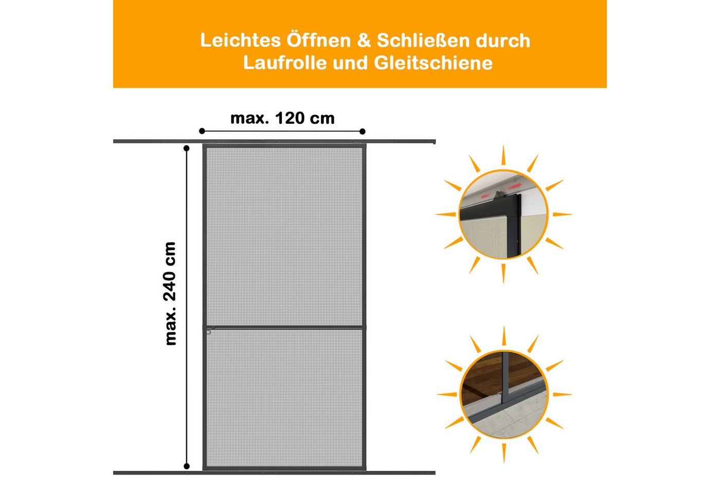 Yoursol Insektenschutz-Fensterrahmen Alu Insektenschutz Schiebetür 120x240cm anthrazit Fliegengitter Tür, Für Balkon und Terrassen, Fiberglasgewebe, UV-beständig Bild 3