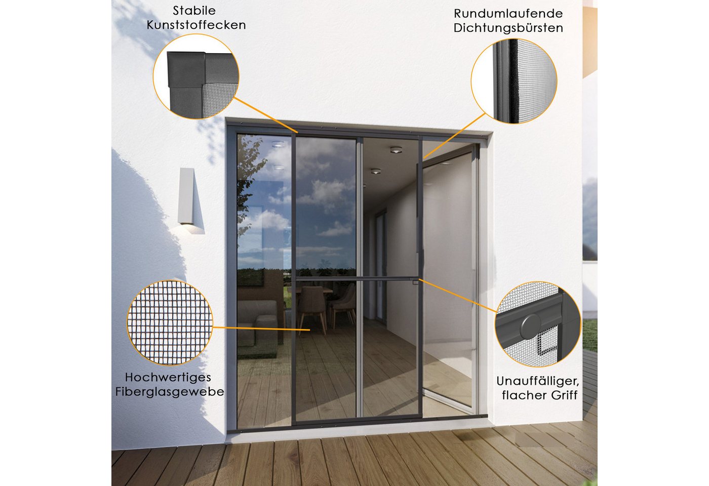 Yoursol Insektenschutz-Fensterrahmen Alu Insektenschutz Schiebetür 120x240cm anthrazit Fliegengitter Tür, Für Balkon und Terrassen, Fiberglasgewebe, UV-beständig Bild 4