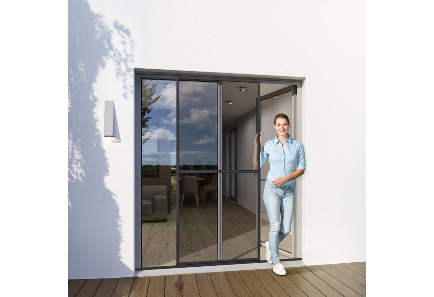 Yoursol Insektenschutz-Fensterrahmen Alu Insektenschutz Schiebetür 120x240cm anthrazit Fliegengitter Tür, Für Balkon und Terrassen, Fiberglasgewebe, UV-beständig Bild 5