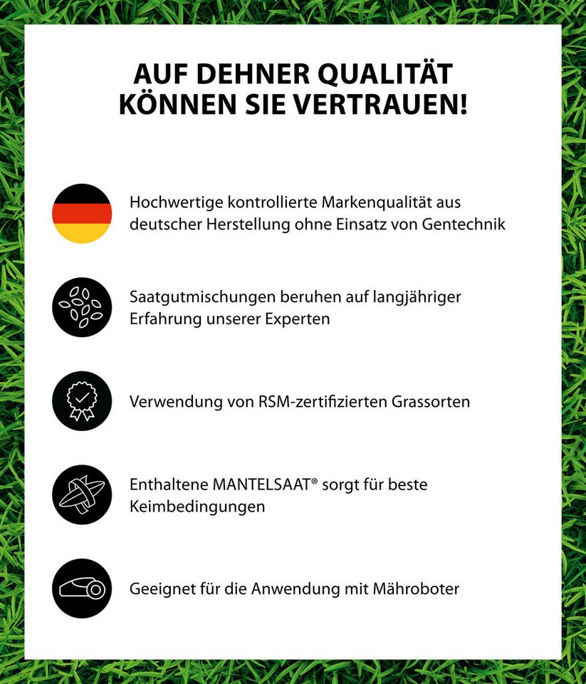 Dehner Rasensamen Rasen-Reparatur Saatgut, für strapazierfähigen Rasen, versch. Größen, 0,35 kg, Dünger, schnell keimend, pflegeleicht, FSC-zertifizierte Verpackung