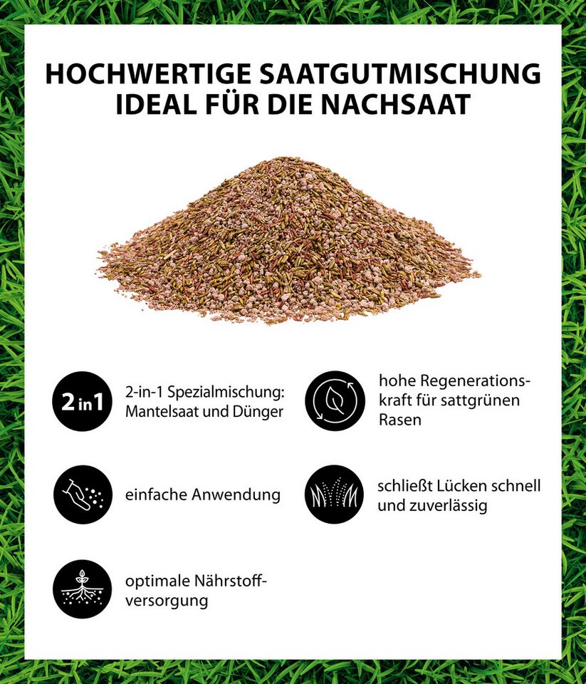 Dehner Rasensamen Rasen-Reparatur Saatgut, für strapazierfähigen Rasen, versch. Größen, 0,35 kg, Dünger, schnell keimend, pflegeleicht, FSC-zertifizierte Verpackung Bild 2