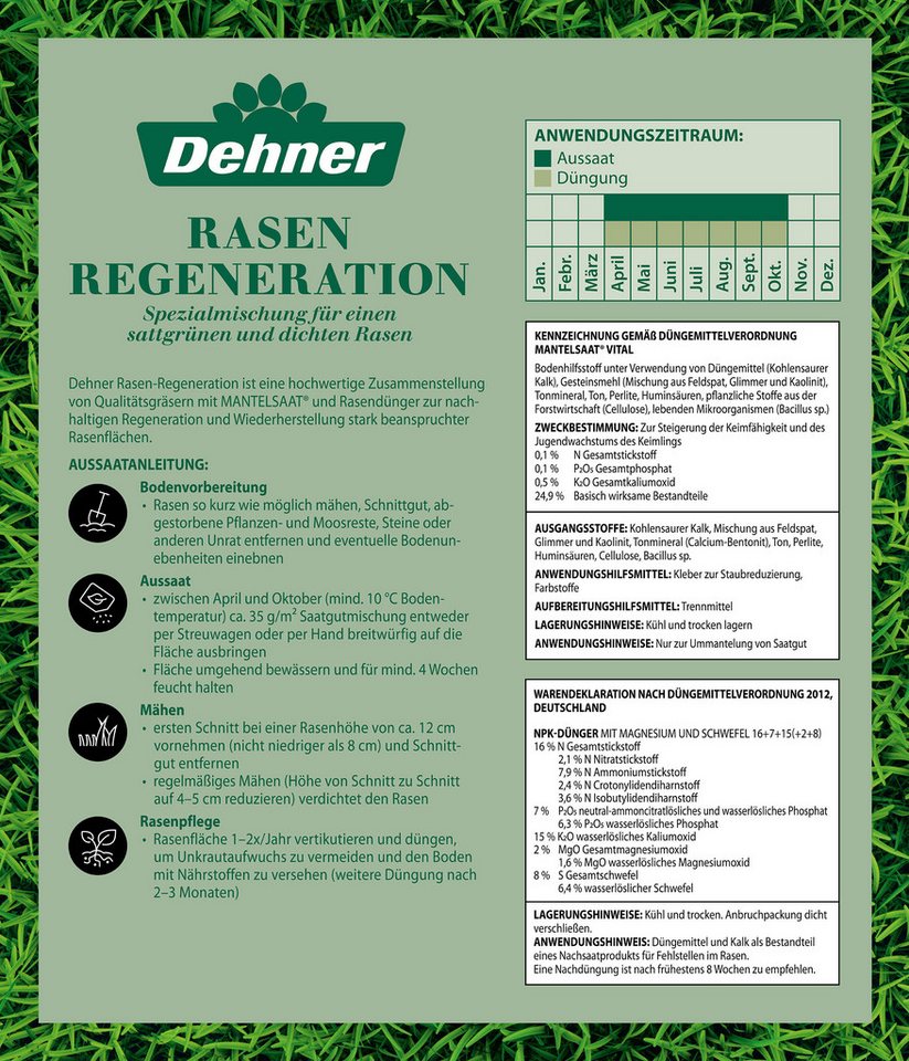 Dehner Rasensamen Rasen-Reparatur Saatgut, für strapazierfähigen Rasen, versch. Größen, 0,35 kg, Dünger, schnell keimend, pflegeleicht, FSC-zertifizierte Verpackung Bild 4