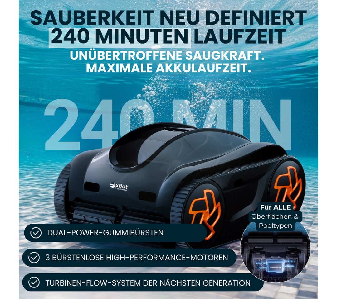 xBot Poolroboter xBot 400, Reinigt Boden, Wand & Wasserlinie, 100 % kabellos