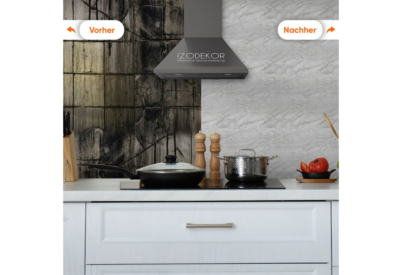 IZODEKOR 3D Wandpaneel PVC Wandverkleidung in Marmoroptik – Fliesenersatz für Bad & Küche, BxL: 60x120 cm, 0,72 qm, (wasserfest, kratzfest, pflegeleicht, direkt auf Fliesen montierbar, 1er- oder 4er-Set, optional mit Montagekleber) Direkt auf Fliesen montierbar, fleckenabweisend Bild 2
