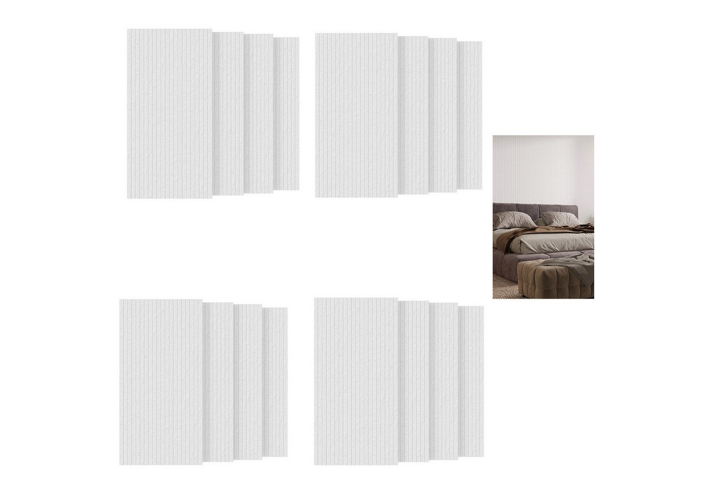 FIVMEN Wandpaneel Akustikpaneele Wand Selbstklebend Schalldämmung 4er/set, (16-tlg) Schwarz/Weiß/Hellgrau 120x60cm Polyesterfaser Langer Streifen Bild 2