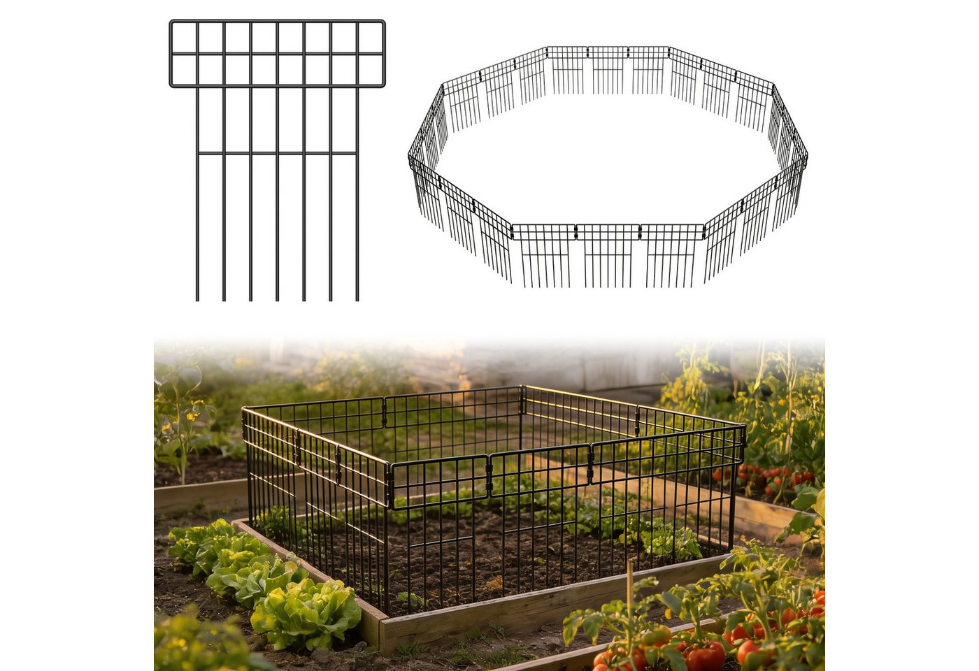 FIVMEN Gartenzaun Tierbarriere Zaun aus Metall Dekorativer Hundezaun Outdoor Tier, (10pcs/25pcs), Barriere für Bäume, Balkon 42 x 32cm (Rechtwinklig)