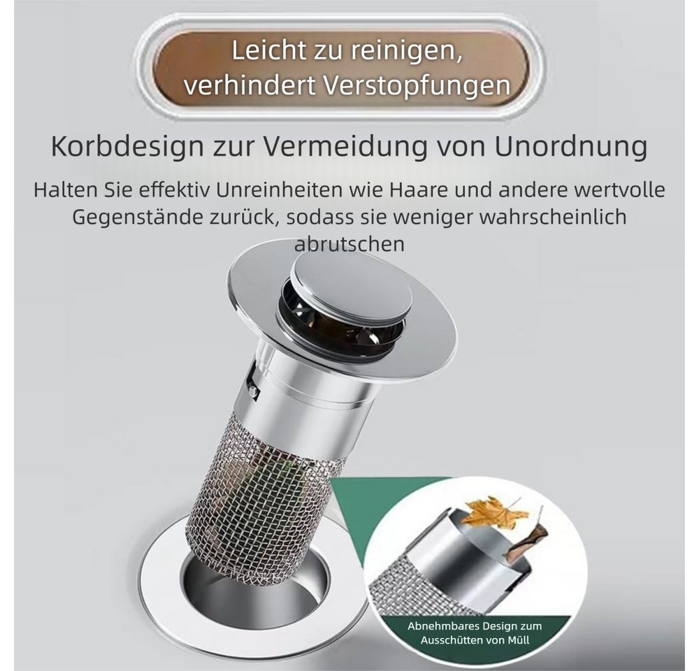 VEKROBOT Waschbeckenstöpsel 2er Pack Pop up Abflussfilter für Waschbecken Push to Open Sieb Bad, (set, 1 St), Pop up Abflussfilter mit Edelstahl-Siebkorb Haarfänger für Waschbecken Bild 3
