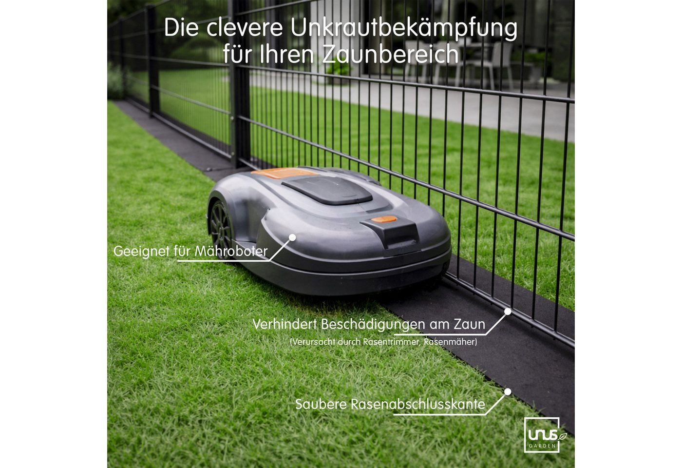 UNUS GARDEN Unkrautvlies Keinkraut® Zaunschutz Unkrautschutz, (9er Set), saubere Mähkante, Schutz vor Unkraut unter dem Gartenzaun