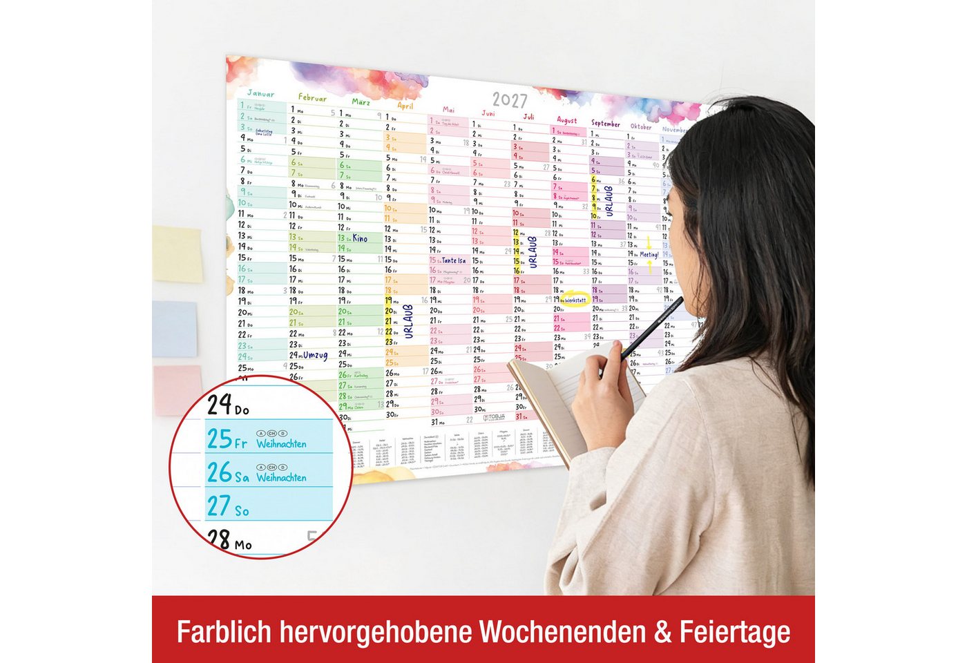 TOBJA Wandkalender Wandkalender 2027 A1 Aquarell Splash – Großer Jahresplaner, Wandkalender 60x84cm Wandplaner Jahreplaner Urlaubsplaner Bild 5