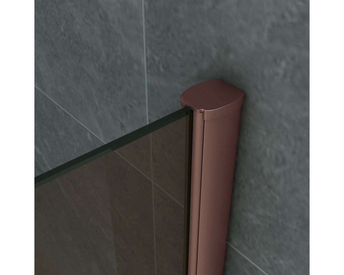 Belvit Walk-in-Dusche Duschabtrennung Duschglas Bronze mit Kupferprofil 8mm, Sicherheitsglas, Anti-Kalk-Versiegelung