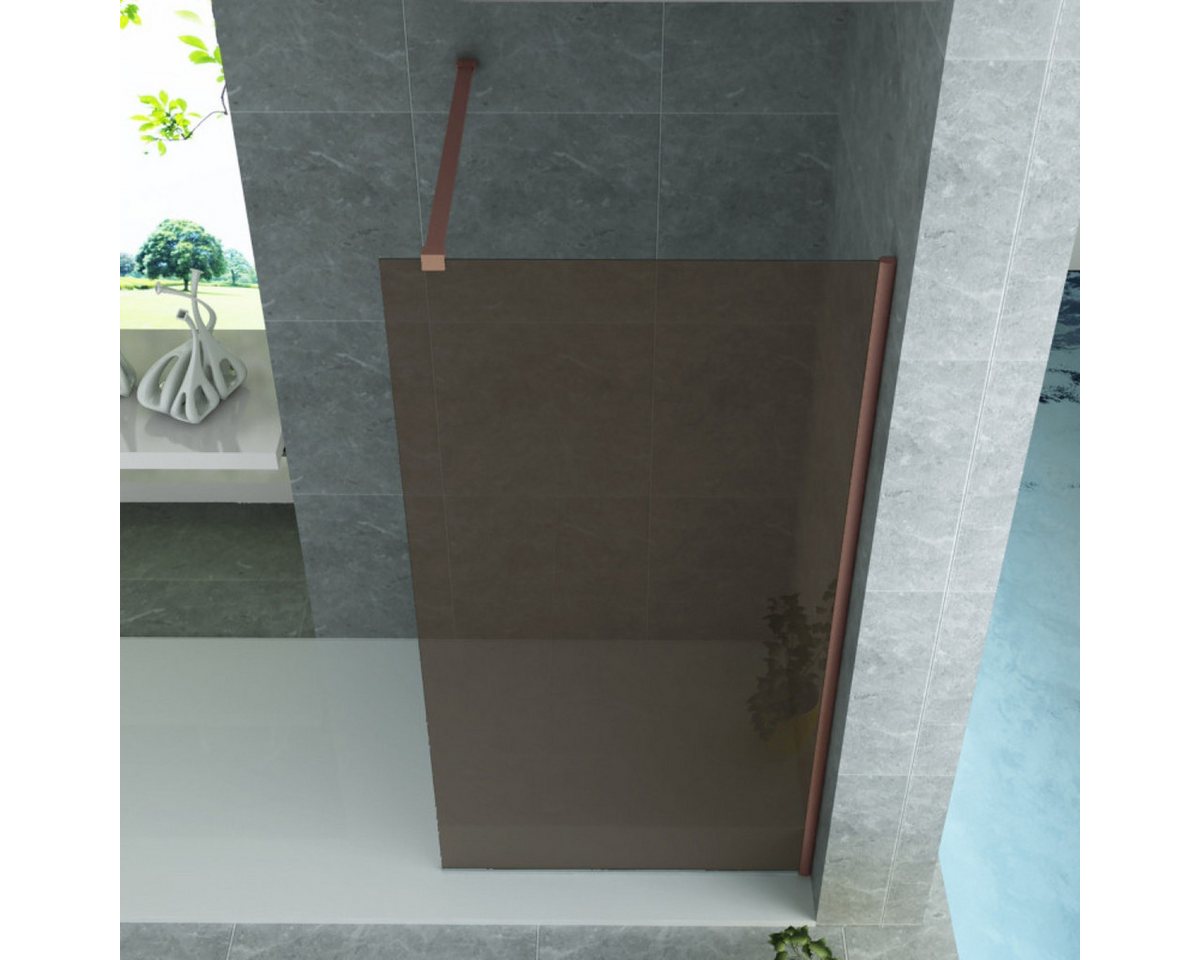 Belvit Walk-in-Dusche Duschabtrennung Duschglas Bronze mit Kupferprofil 8mm, Sicherheitsglas, Anti-Kalk-Versiegelung Bild 2