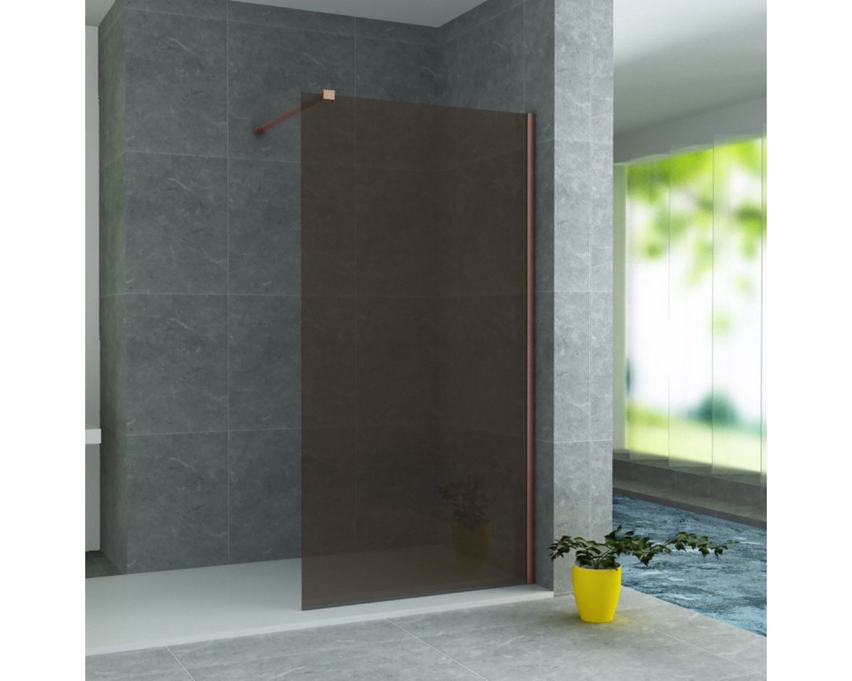 Belvit Walk-in-Dusche Duschabtrennung Duschglas Bronze mit Kupferprofil 8mm, Sicherheitsglas, Anti-Kalk-Versiegelung Bild 3