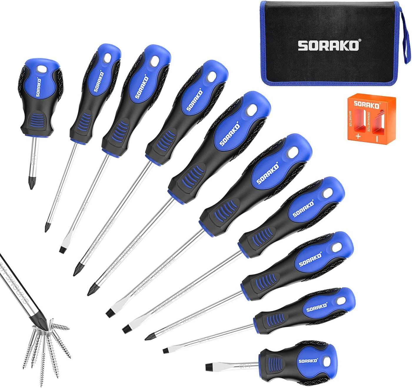 HYCHIKA Bit-Schraubendreher 11-teiliges Magnet-Schraubendreher-Set Kreuz+Schlitz, (11 St)