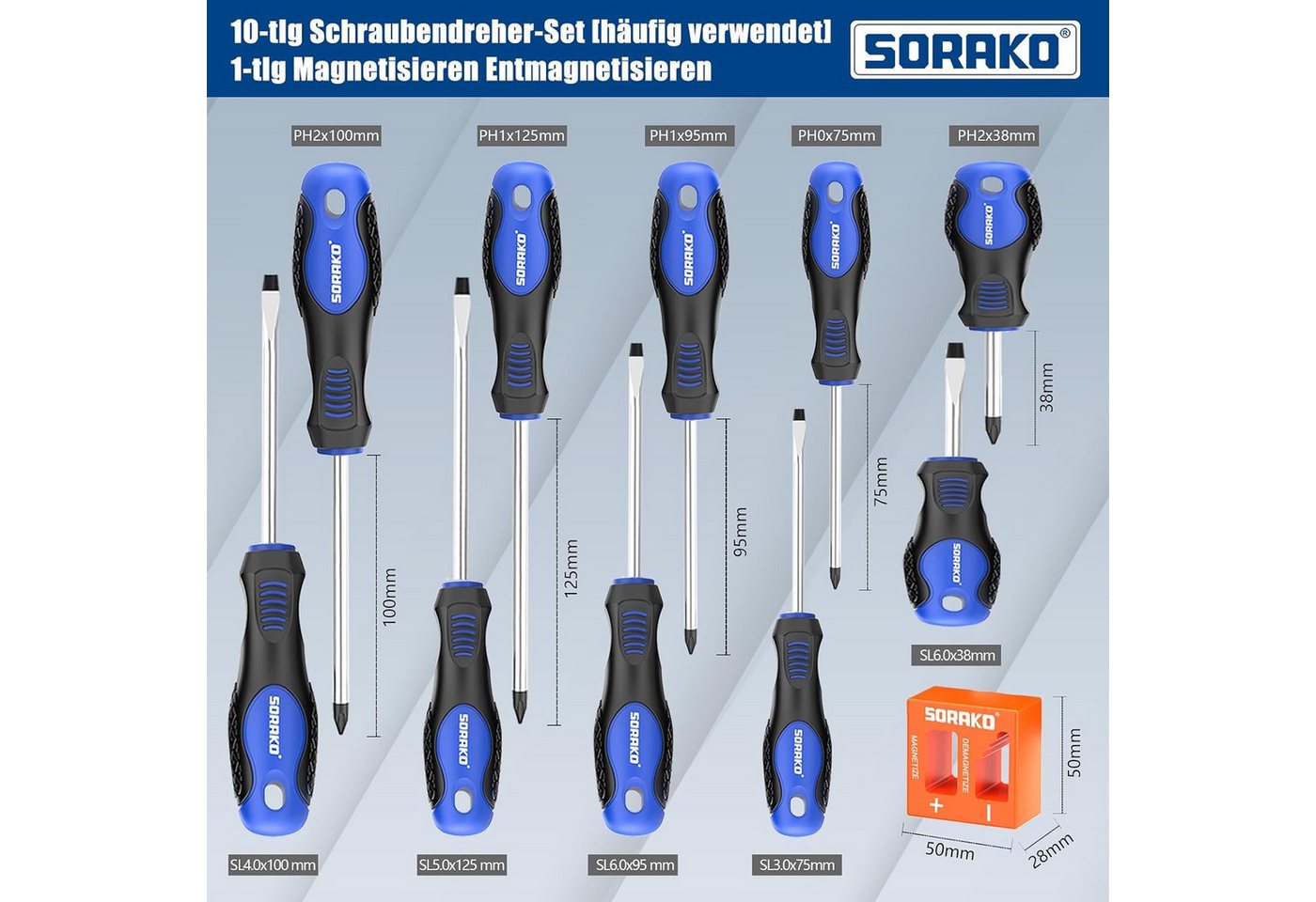 HYCHIKA Bit-Schraubendreher 11-teiliges Magnet-Schraubendreher-Set Kreuz+Schlitz, (11 St) Bild 5