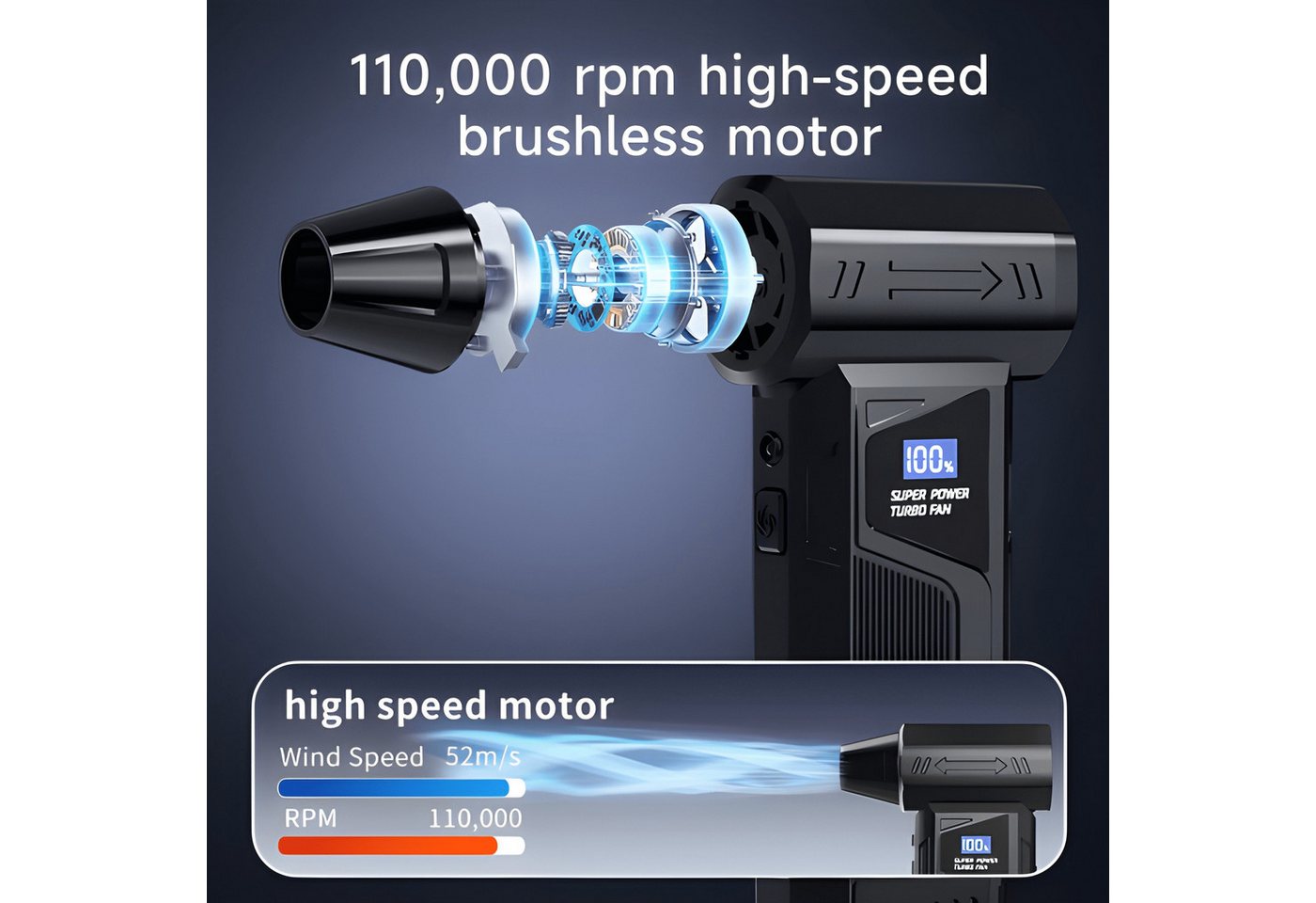 Athlix Akku-Gebläse Elektrisches Staubgebläse Druckluft Gebläse Druckluftspray, 110.000 U/min, 3 Aufsätze, 4 Leistungsstufen Bild 5